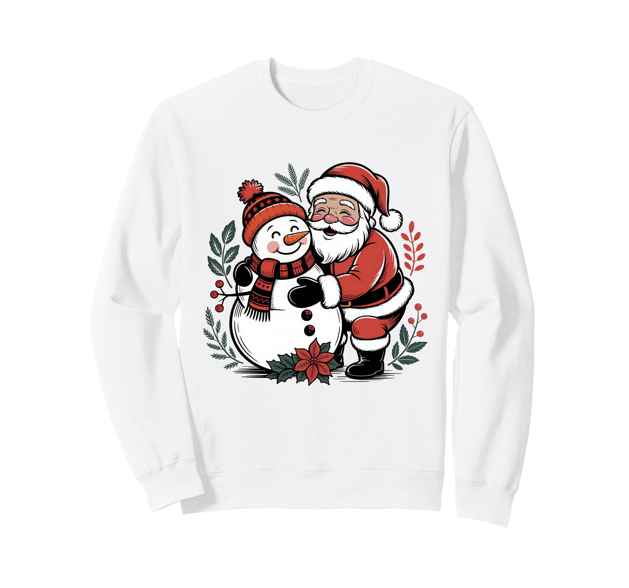 Snowman Santa Winter Boho Floral Sweatshirt - Minimalist Print Unisex - T-Shirt, Sweatshirt, Hoodie