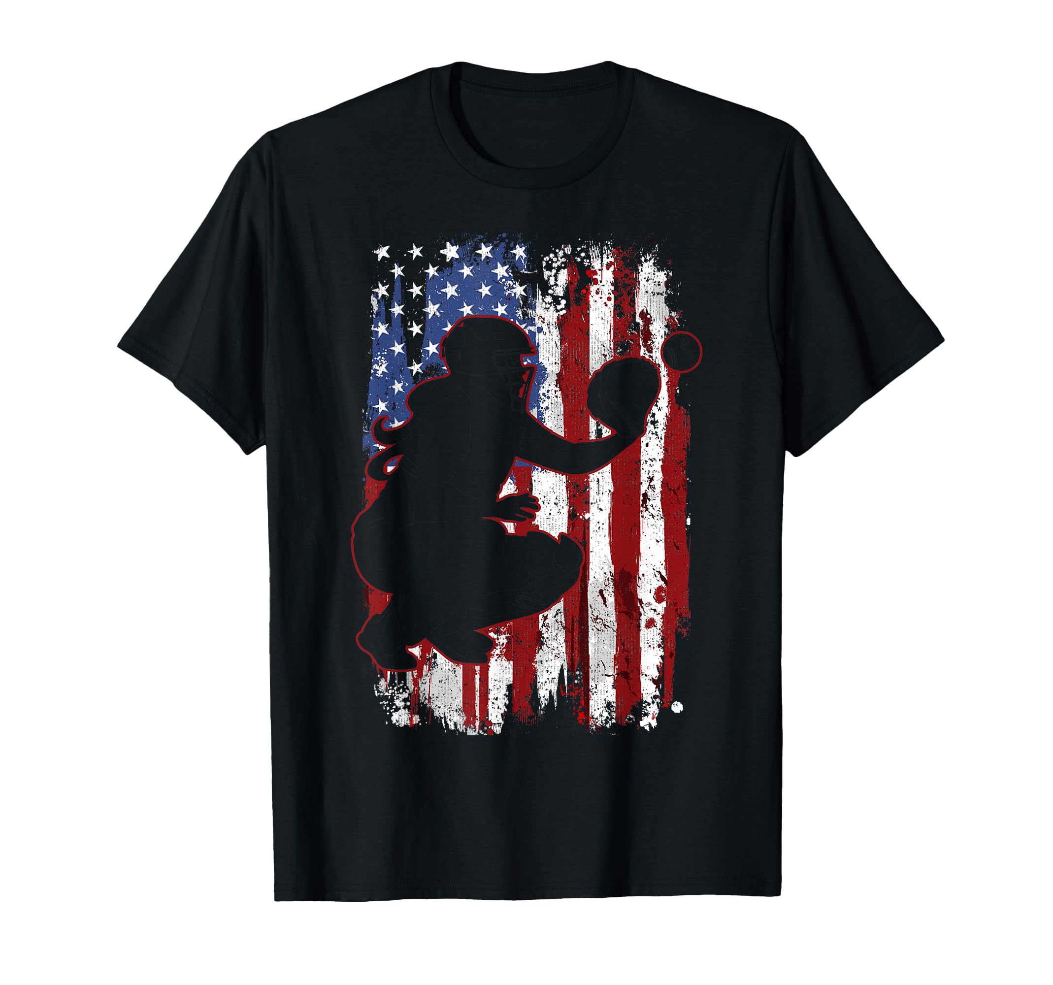 Softball Catcher American Flag T-Shirt - Novelty Apparel Men Women - T-Shirt, Sweatshirt, Hoodie