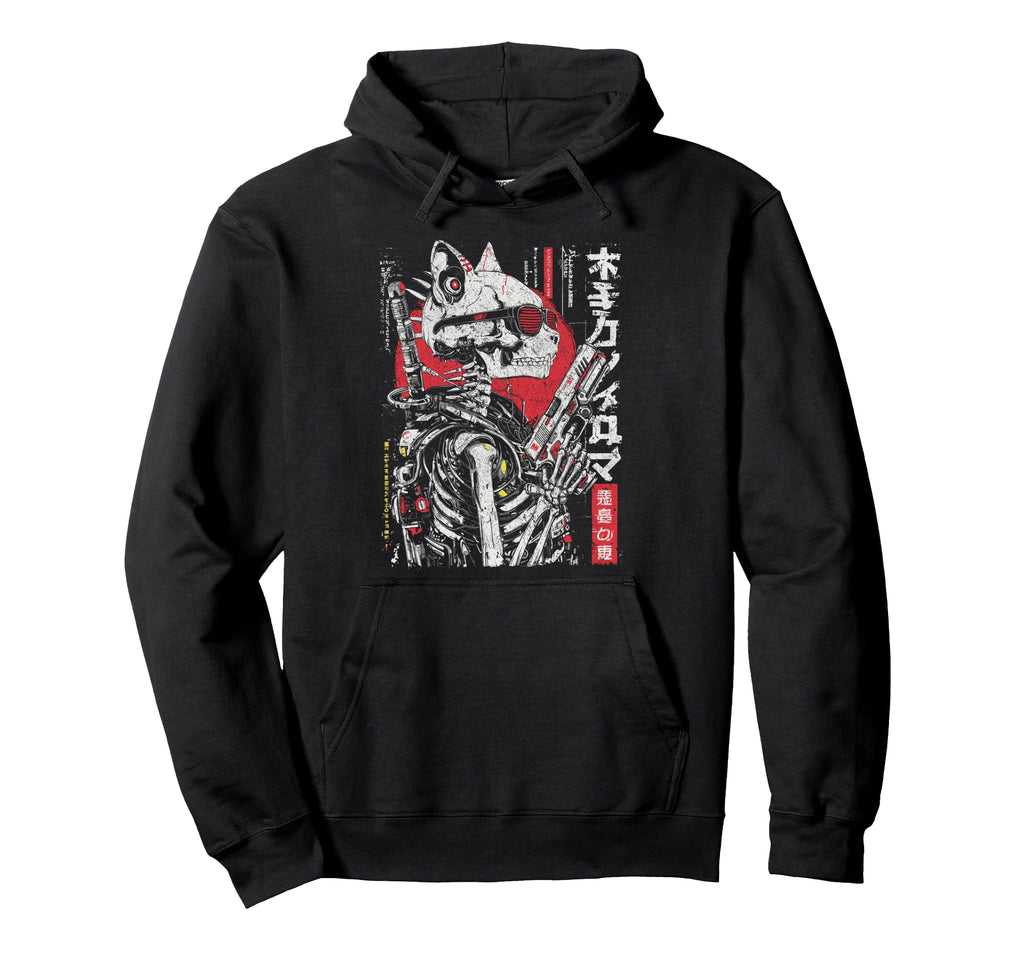 Japanese Streetwear Skeleton Cat Hoodie - Aesthetic Graphic for Adults - T-Shirt, Sweatshirt, Hoodie
