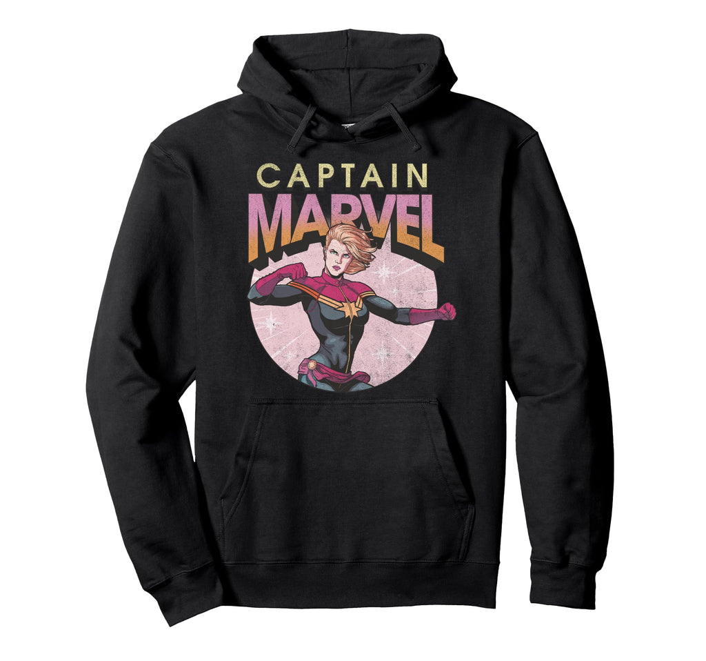 Marvel Comics Captain Marvel Distressed Hoodie - Unique Graphic Unisex - T-Shirt, Sweatshirt, Hoodie