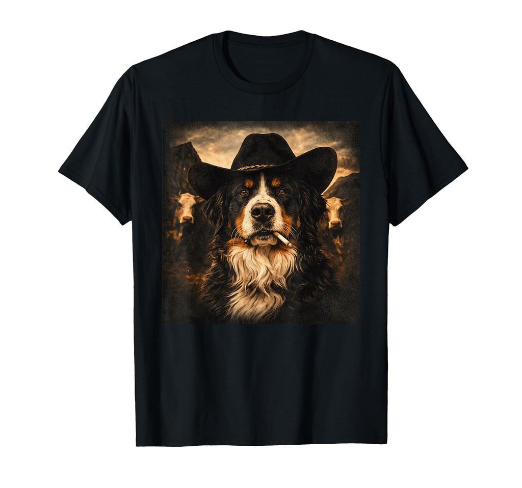 Western Bernese Mountain Cowboy Dog Animal T-Shirt - Trendy Graphic Unisex - T-Shirt, Sweatshirt, Hoodie