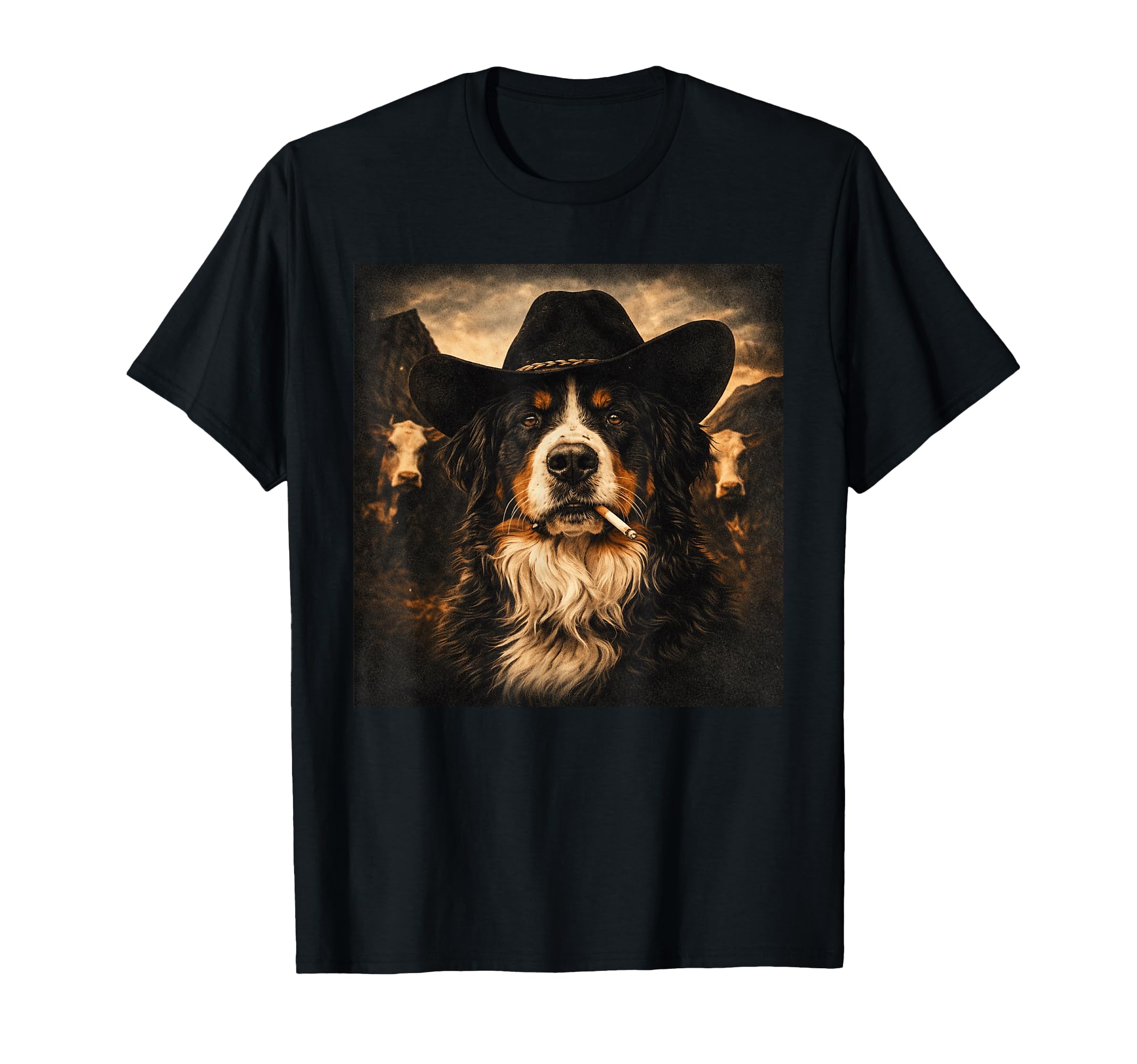 Western Bernese Mountain Cowboy Dog Animal T-Shirt - Trendy Graphic Unisex - T-Shirt, Sweatshirt, Hoodie