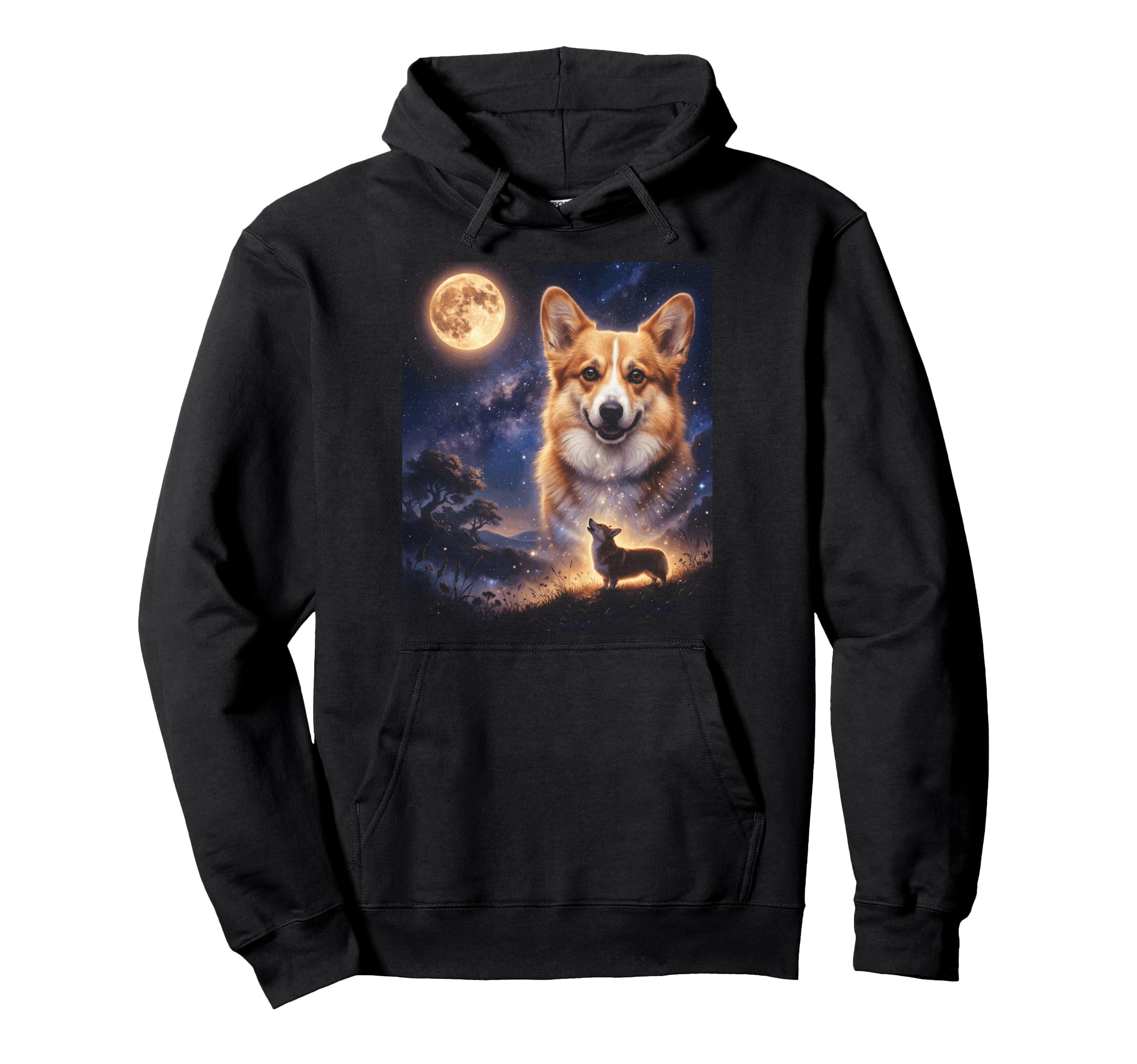 90S Corgi Howling Moon Y2K Aesthetic Hoodie - Fun Novelty Design Men Women - T-Shirt, Sweatshirt, Hoodie