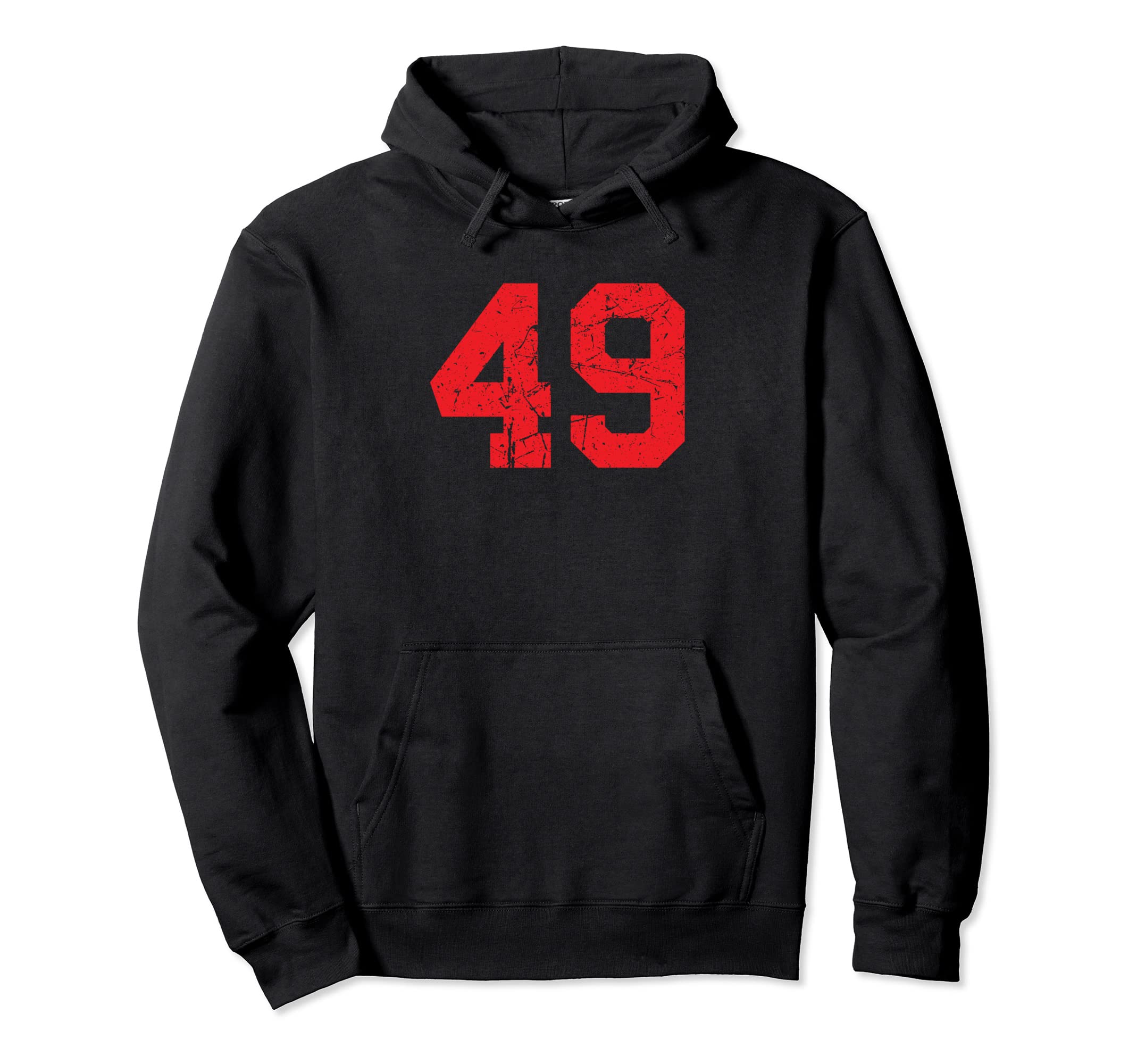 Number 49 Sports Jersey Red Distressed Hoodie - Streetwear Style Unisex - T-Shirt, Sweatshirt, Hoodie