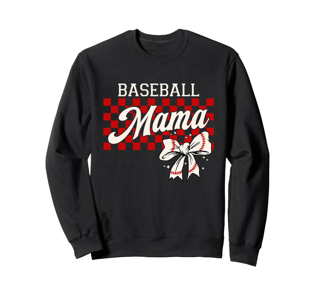 Checkered Baseball Mom Art Coquette Sweatshirt - Graphic Print for Adults - T-Shirt, Sweatshirt, Hoodie