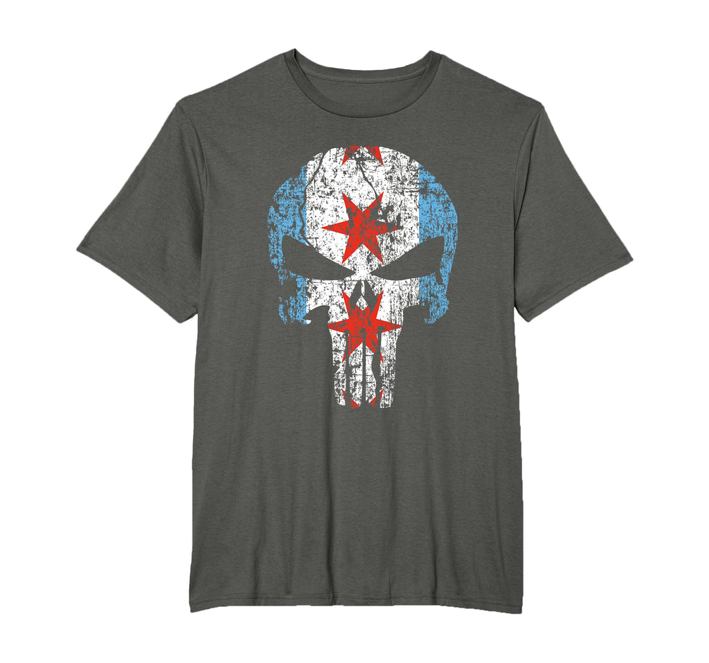 Distressed Chicago Flag Skull City T-Shirt - Novelty Apparel for Adults - T-Shirt, Sweatshirt, Hoodie