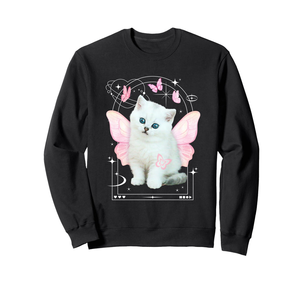 Y2K Aesthetic Cat Butterfly Fairy Sweatshirt - Graphic Print Men Women - T-Shirt, Sweatshirt, Hoodie
