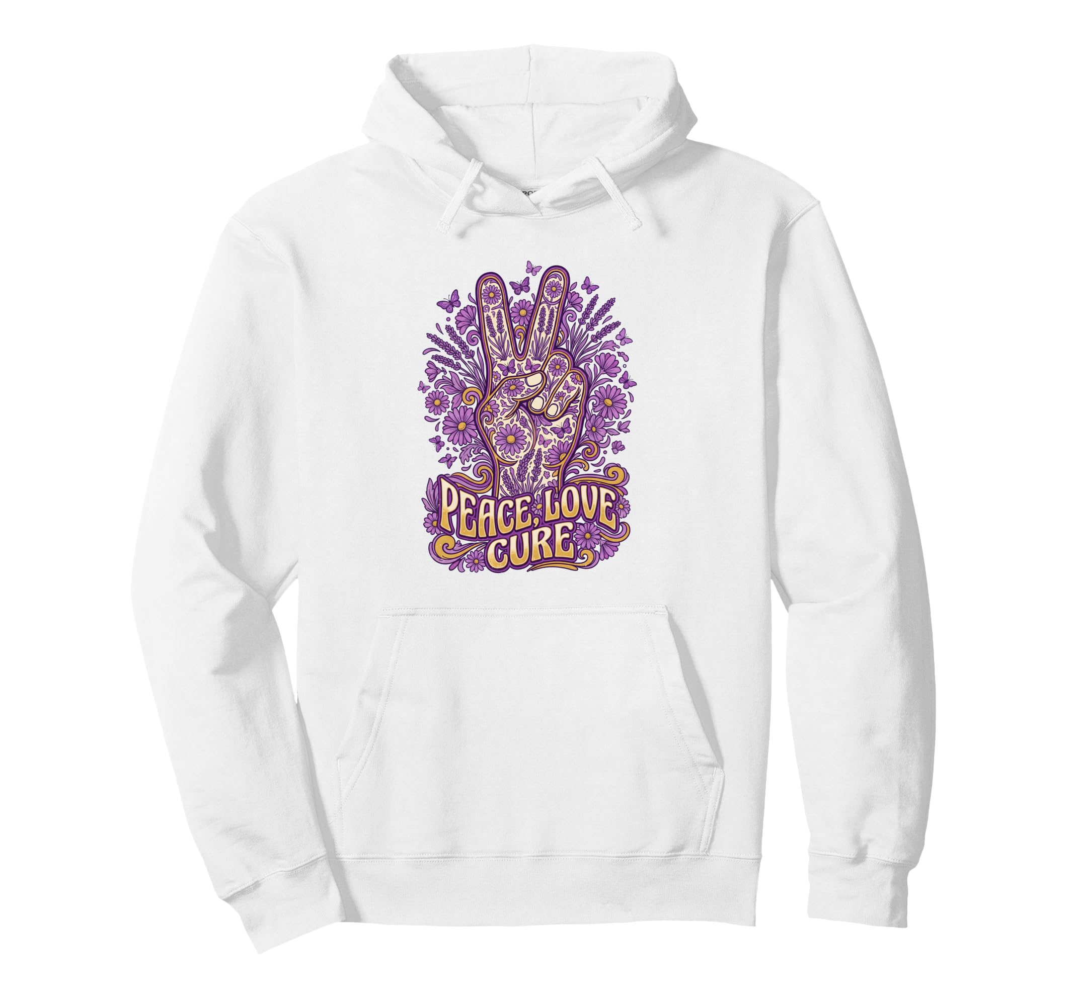 Peace Love Cure Purple Butterfly Hoodie - Minimalist Print for Adults - T-Shirt, Sweatshirt, Hoodie