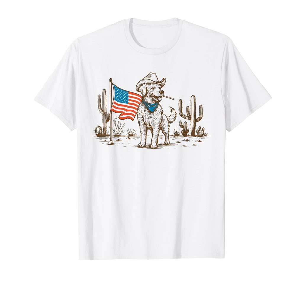 Western Patriotic Cowboy Dog T-Shirt - Casual Everyday Wear Unisex - T-Shirt, Sweatshirt, Hoodie