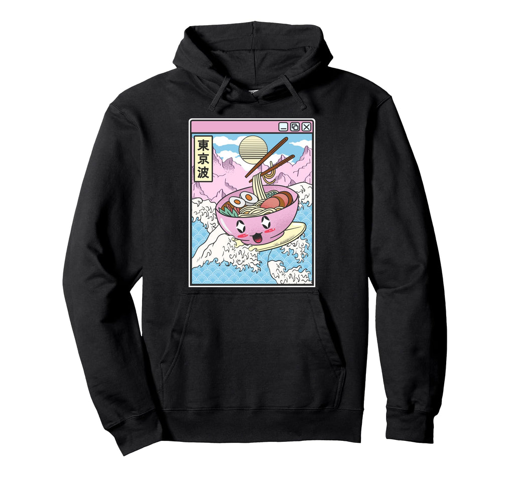 Surfing Ramen Bowl Japanese Waves Anime Hoodie - Unique Graphic for Adults - T-Shirt, Sweatshirt, Hoodie