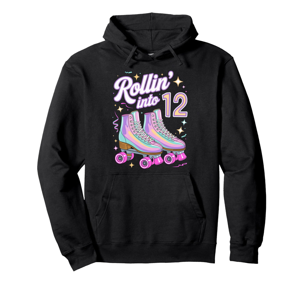 Rollin Into 12 Roller Skating 12Th Birthday Hoodie - Trendy Graphic Unisex - T-Shirt, Sweatshirt, Hoodie