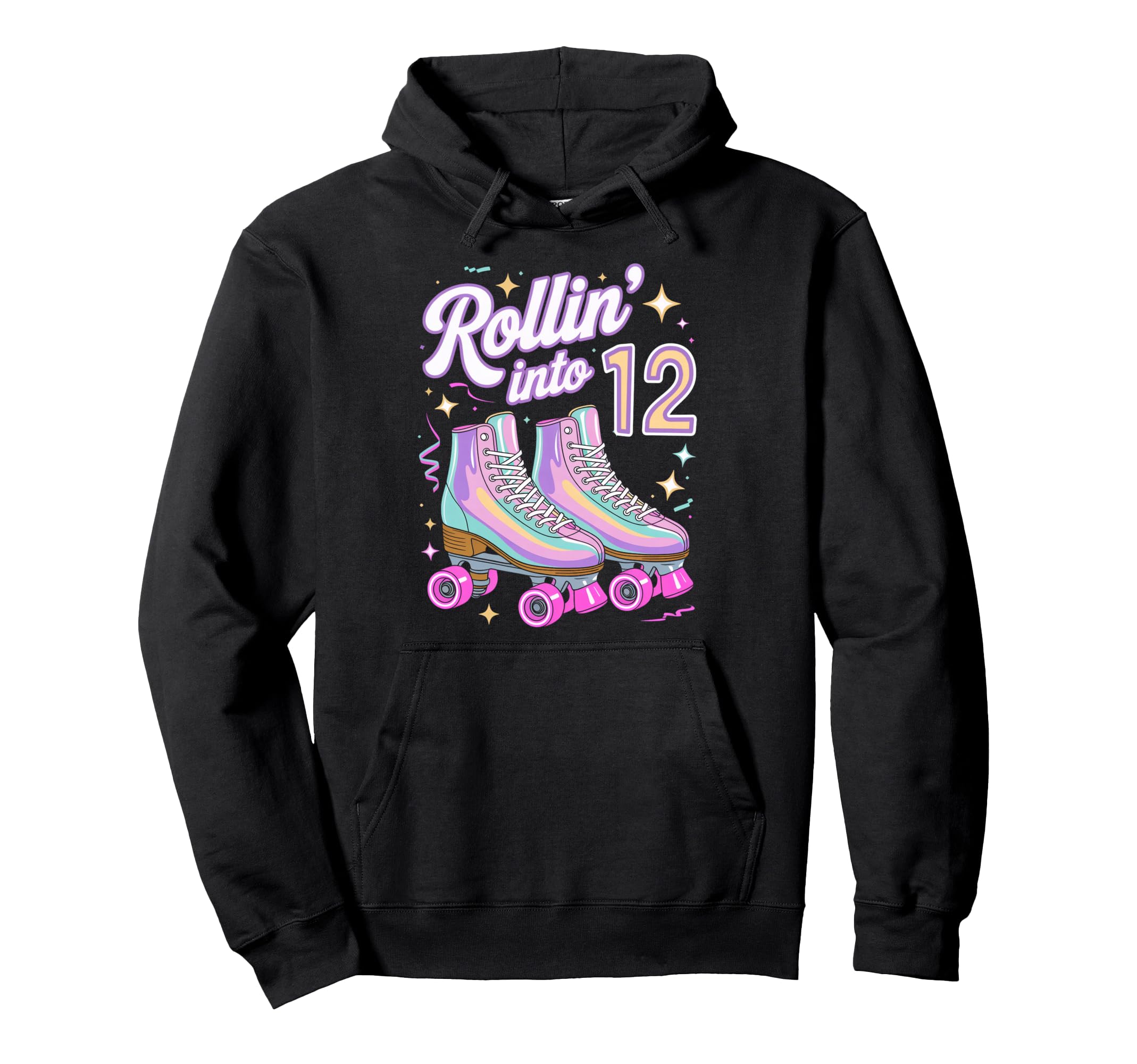 Rollin Into 12 Roller Skating 12Th Birthday Hoodie - Trendy Graphic Unisex - T-Shirt, Sweatshirt, Hoodie