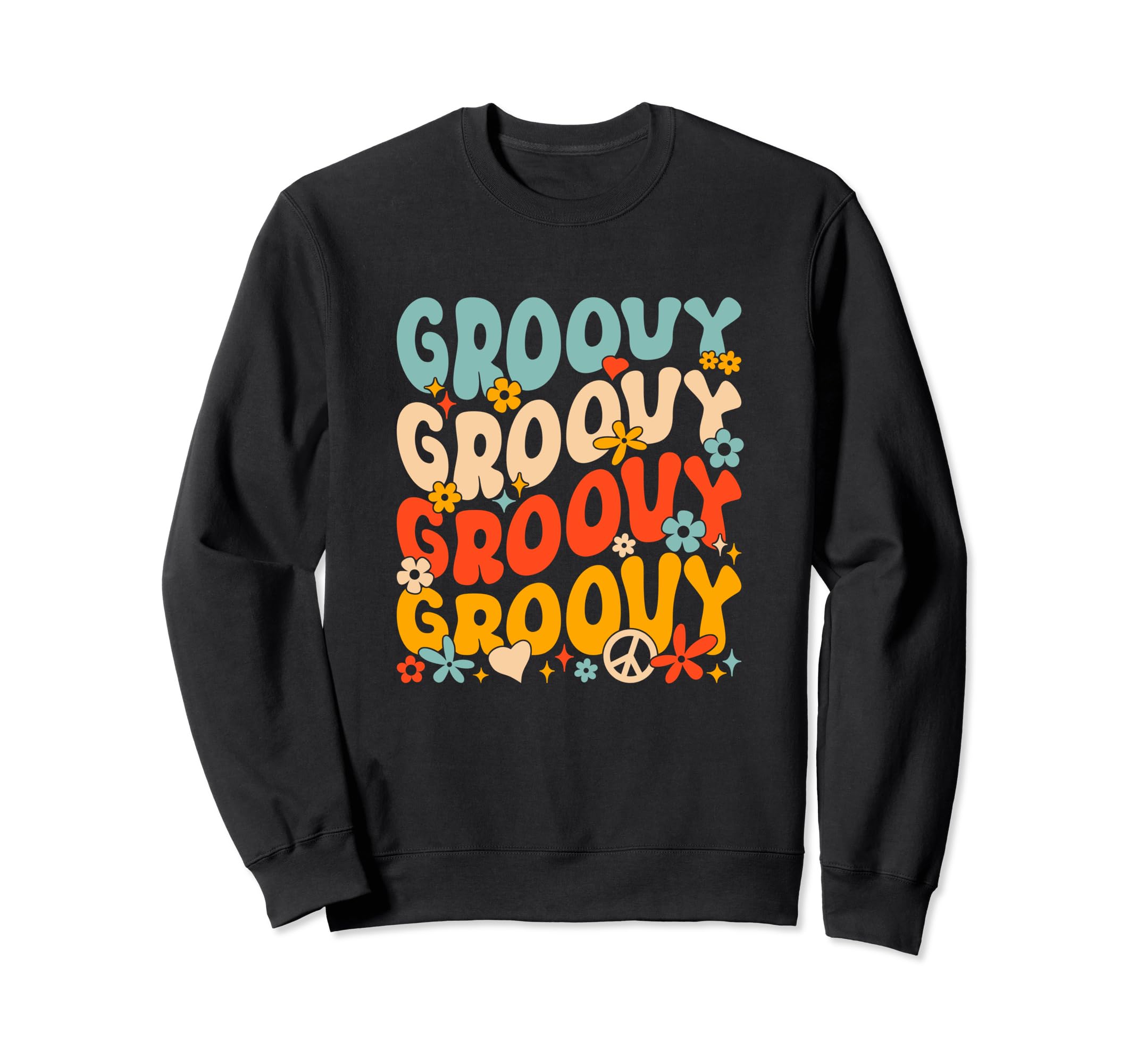 70S Groovy Hippie Small Black Sweatshirt - Trendy Graphic Men Women - T-Shirt, Sweatshirt, Hoodie