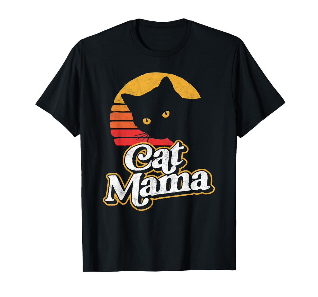 Cat Mama Eighties Cat Distressed T-Shirt - Fun Novelty Design Unisex - T-Shirt, Sweatshirt, Hoodie