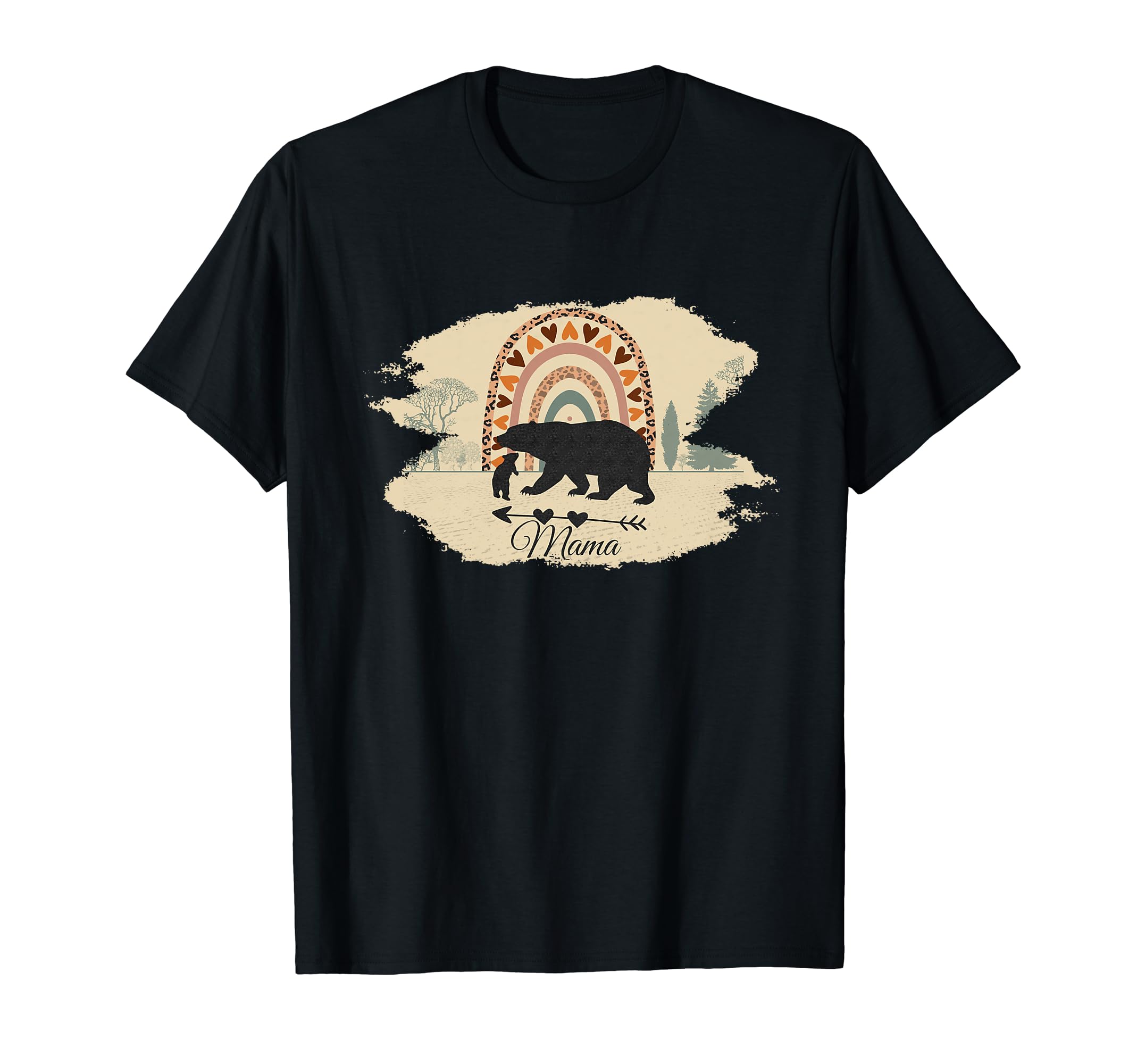 Mama Bear One Cub And Rainbow Boho Burnt T-Shirt - Custom Art Print Unisex - T-Shirt, Sweatshirt, Hoodie