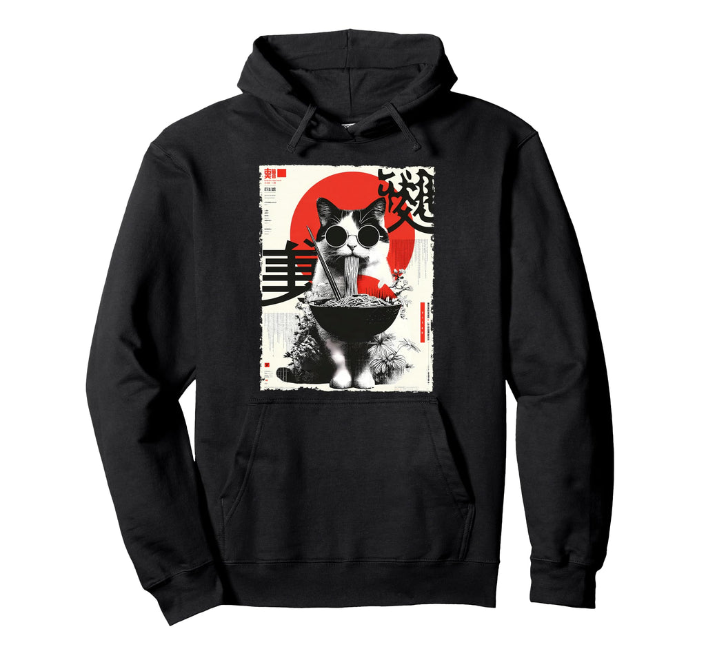 Cat Ramen Aesthetic Japanese Artwork Hoodie - Streetwear Style for Adults - T-Shirt, Sweatshirt, Hoodie