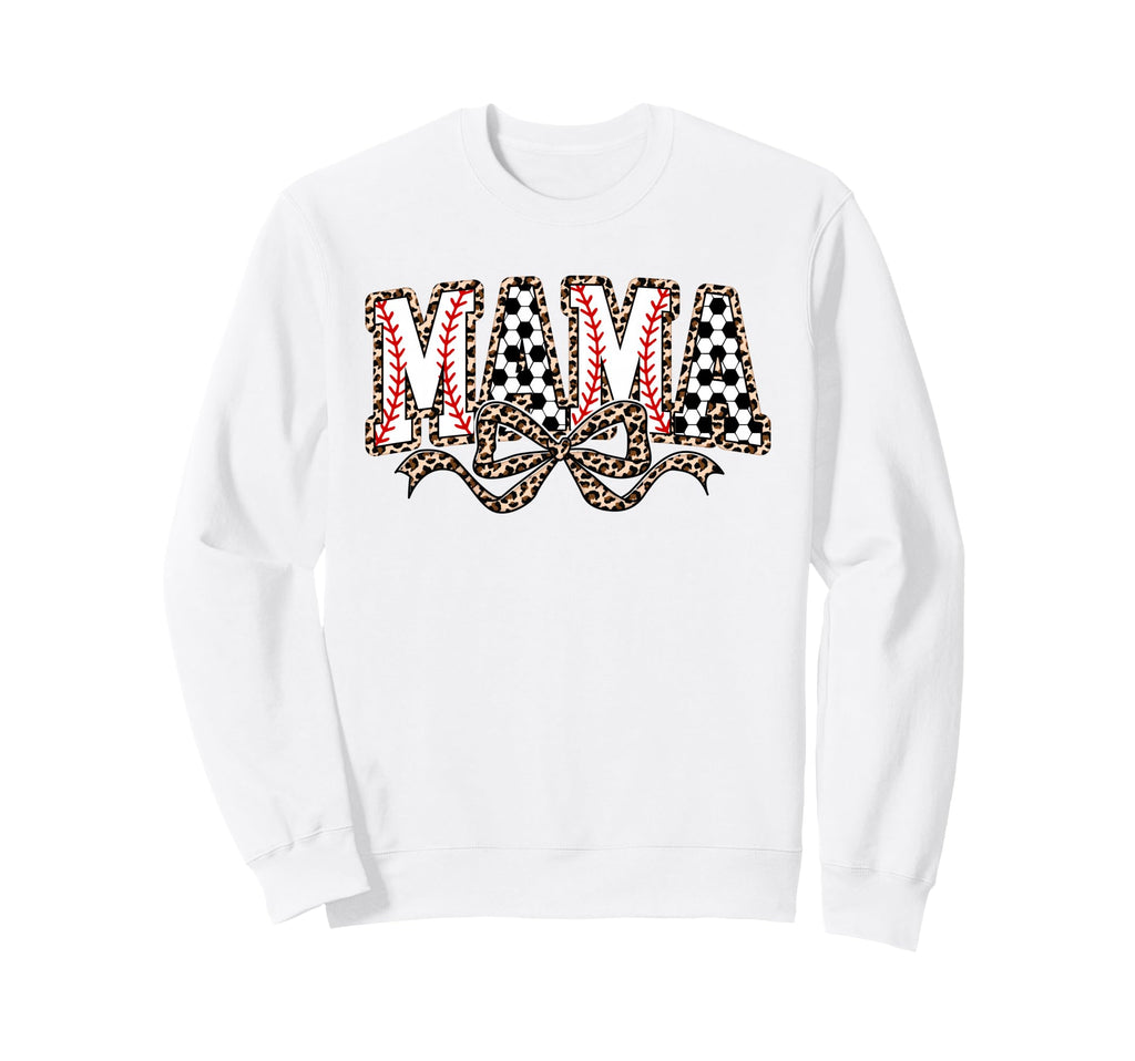 Leopard Baseball Soccer Mama Bow Soccer Sweatshirt - Trendy Graphic Unisex - T-Shirt, Sweatshirt, Hoodie