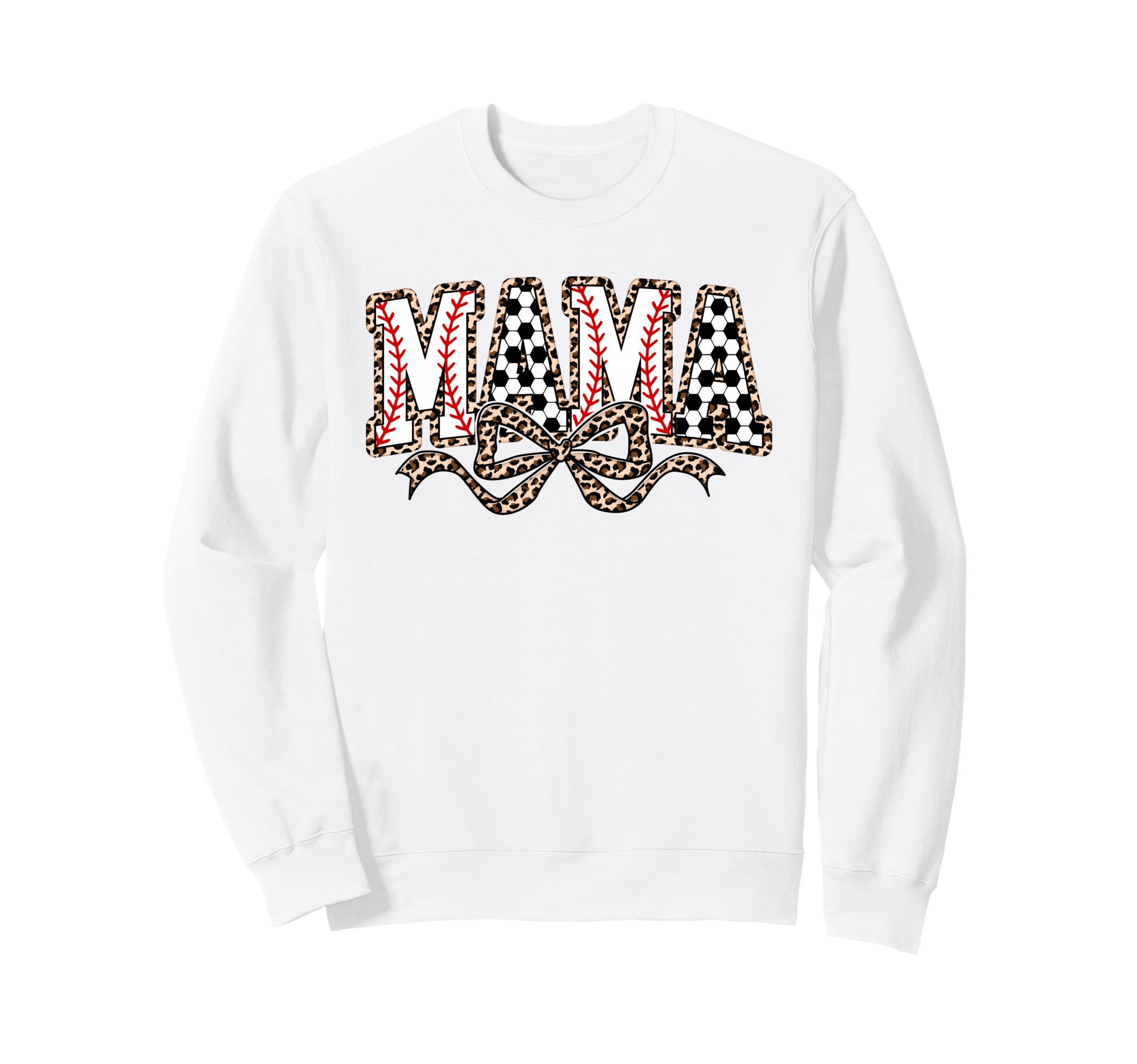 Leopard Baseball Soccer Mama Bow Soccer Sweatshirt - Trendy Graphic Unisex - T-Shirt, Sweatshirt, Hoodie