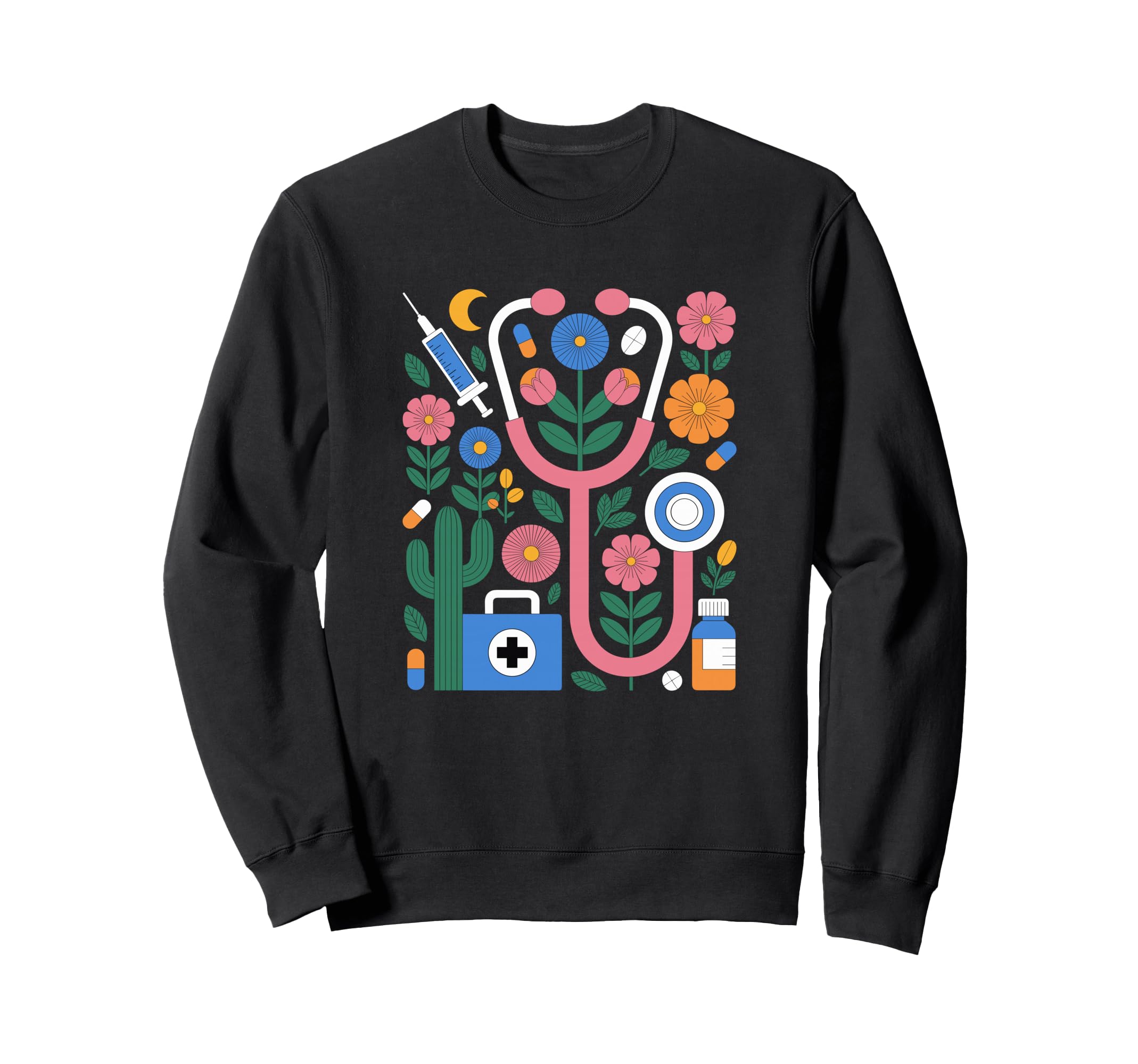 Floral Stethoscope Medical Sweatshirt - Casual Everyday Wear Men Women - T-Shirt, Sweatshirt, Hoodie