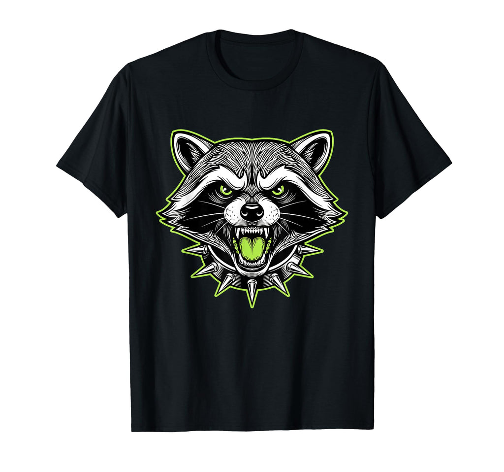 Punk Rock Raccoon Face Spiked Collar T-Shirt - Minimalist Print Men Women - T-Shirt, Sweatshirt, Hoodie