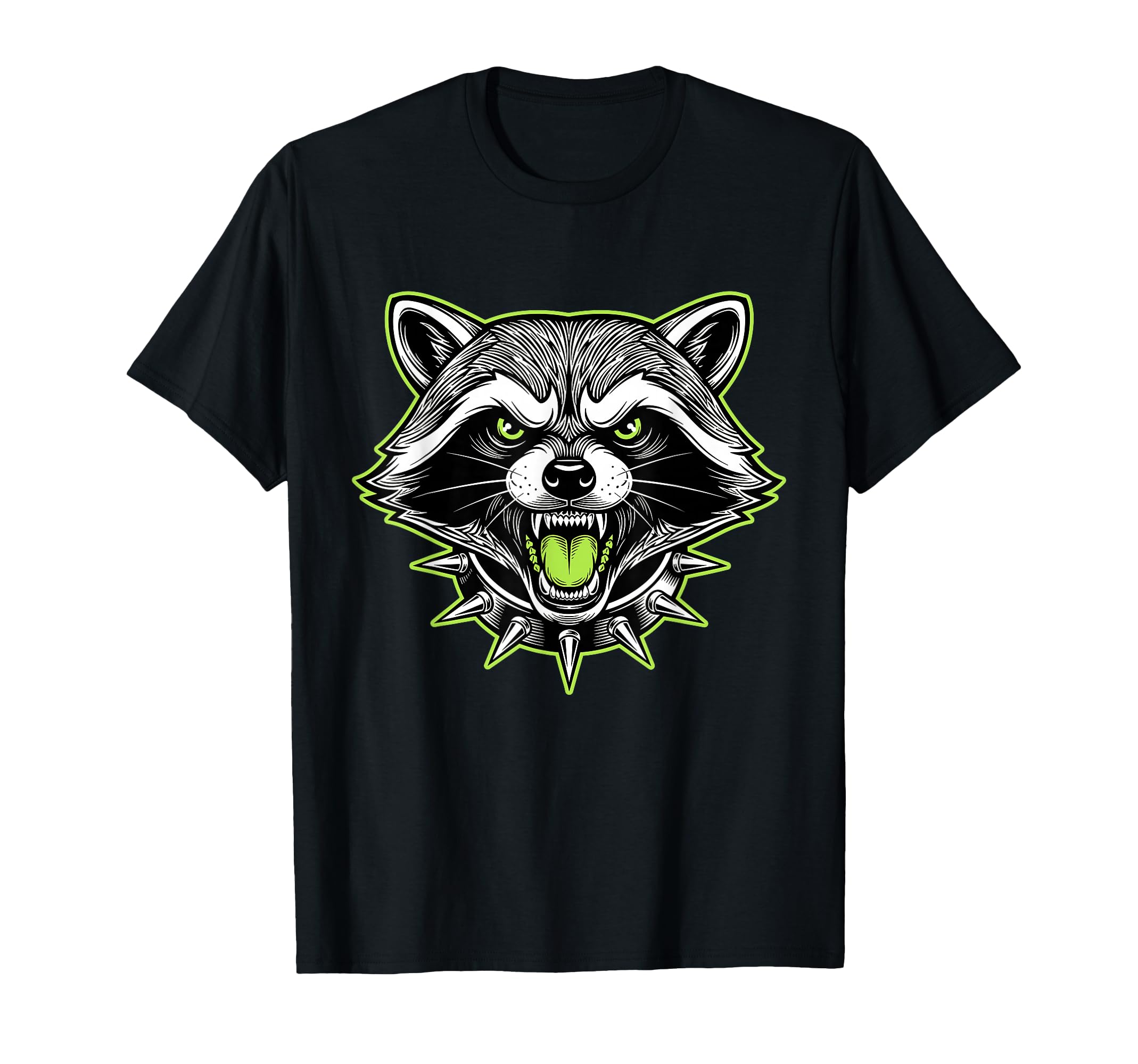 Punk Rock Raccoon Face Spiked Collar T-Shirt - Minimalist Print Men Women - T-Shirt, Sweatshirt, Hoodie