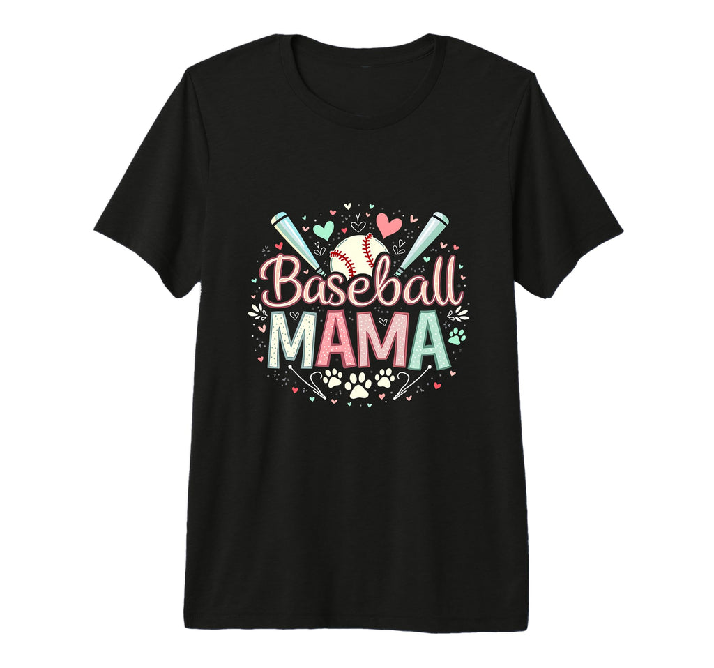 Baseball Mama Sports Heart Paw Tri T-Shirt - Trendy Graphic for Adults - T-Shirt, Sweatshirt, Hoodie