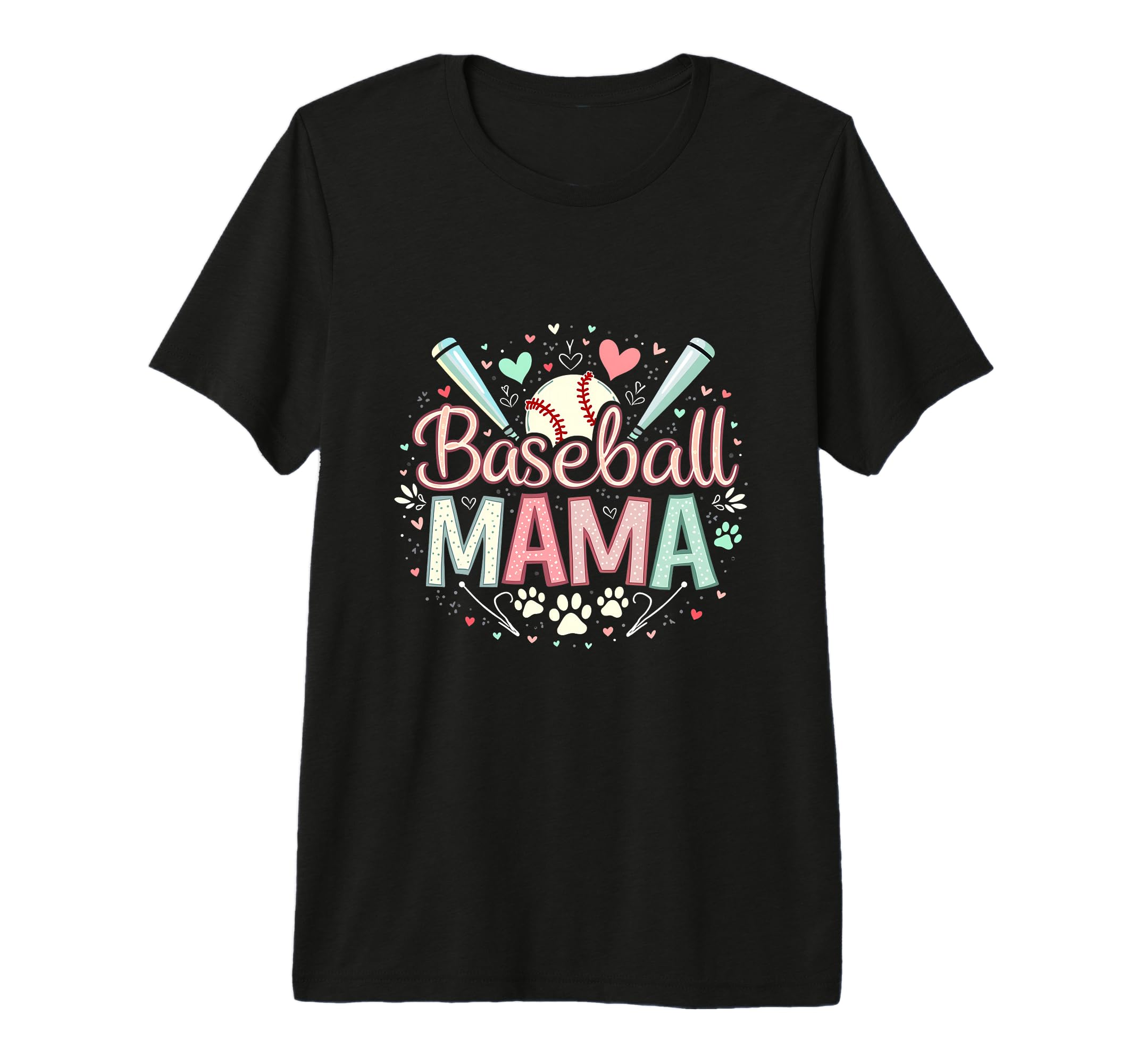 Baseball Mama Sports Heart Paw Tri T-Shirt - Trendy Graphic for Adults - T-Shirt, Sweatshirt, Hoodie