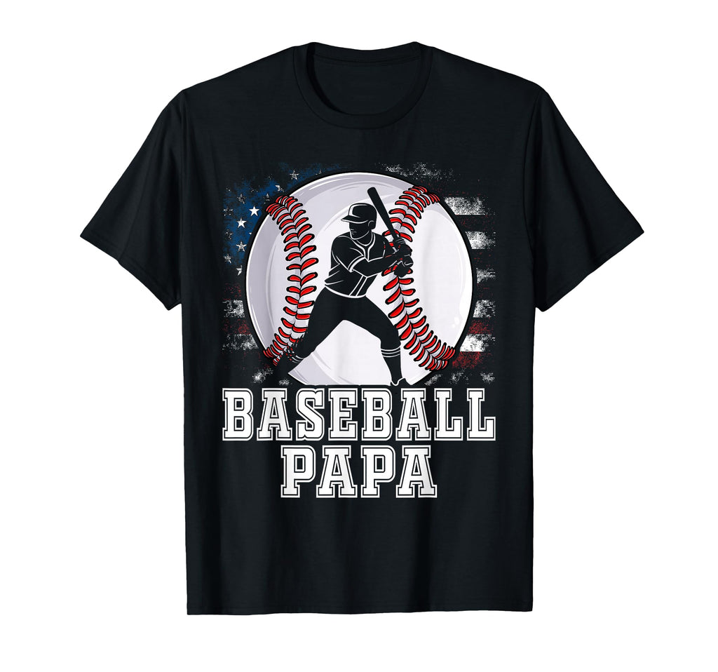 Baseball Papa Usa Flag Coach Fathers T-Shirt - Unique Graphic Men Women - T-Shirt, Sweatshirt, Hoodie