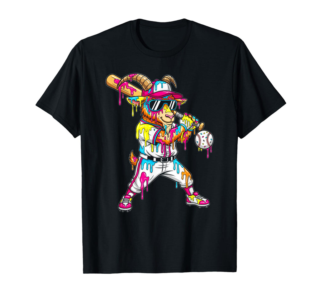 Colorful Goat Baseball Ice Cream Drip T-Shirt - Custom Art Print Unisex - T-Shirt, Sweatshirt, Hoodie