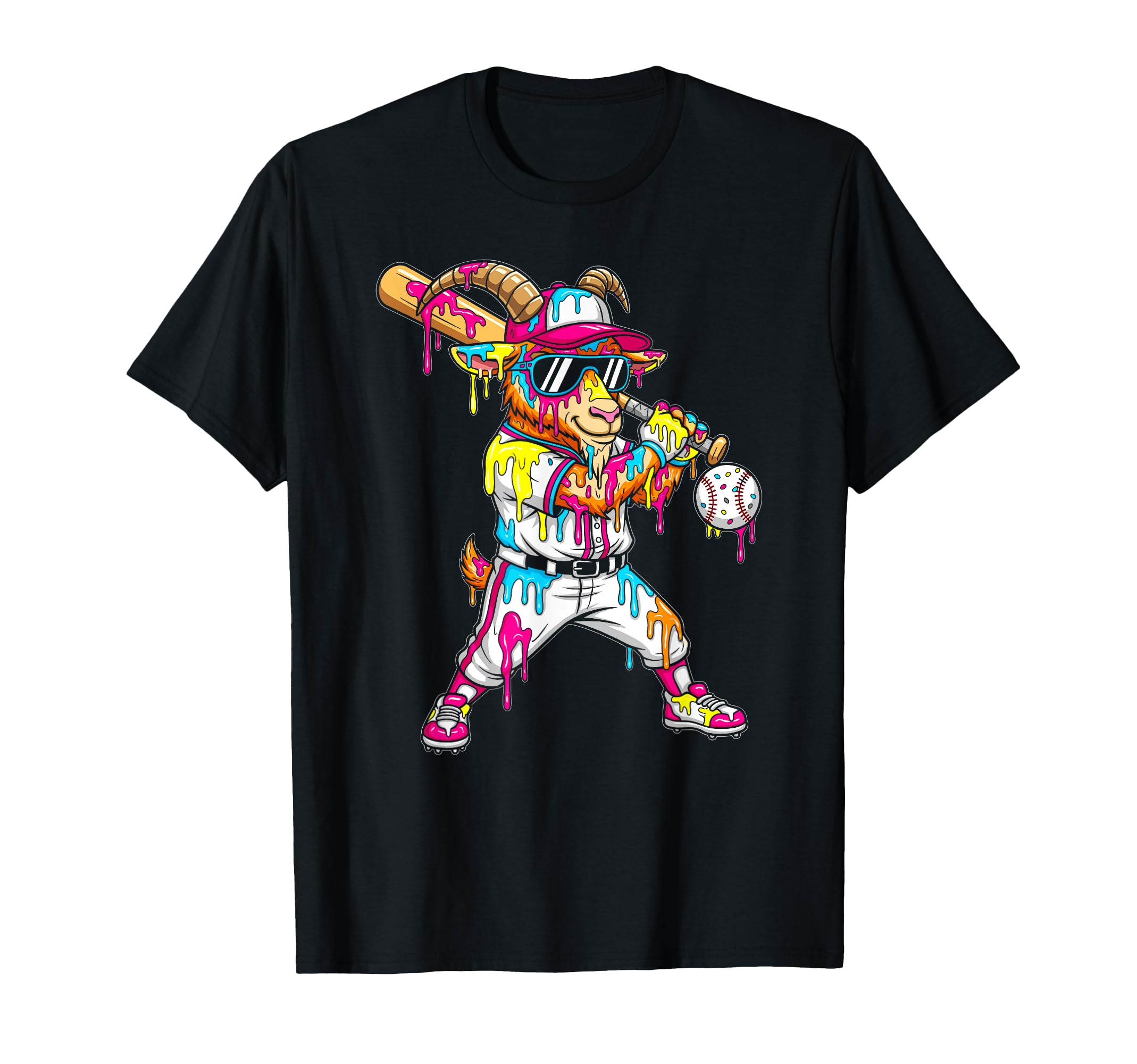 Colorful Goat Baseball Ice Cream Drip T-Shirt - Custom Art Print Unisex - T-Shirt, Sweatshirt, Hoodie
