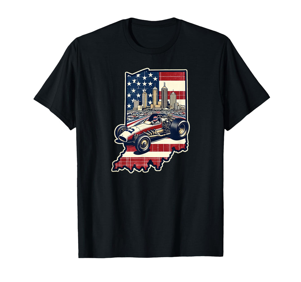 State Indiana Racecar Distressed T-Shirt - Streetwear Style for Adults - T-Shirt, Sweatshirt, Hoodie