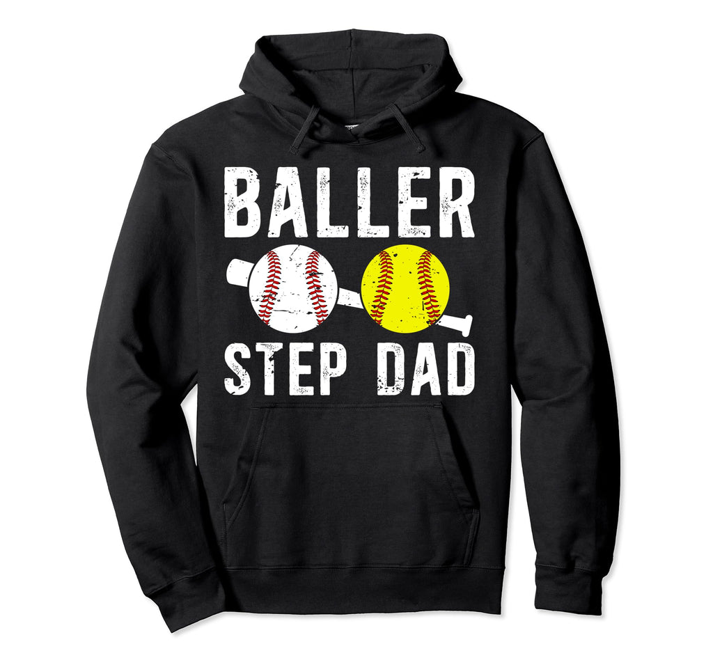 Baller Step Dad Proud Baseball Softball Hoodie - Graphic Print Unisex - T-Shirt, Sweatshirt, Hoodie