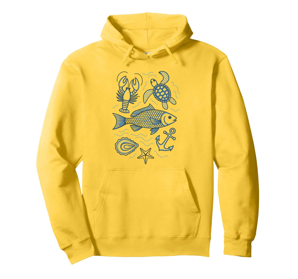 90S Fisherman Aesthetic Fish Beachy Ocean Hoodie - Graphic Print for Adults - T-Shirt, Sweatshirt, Hoodie