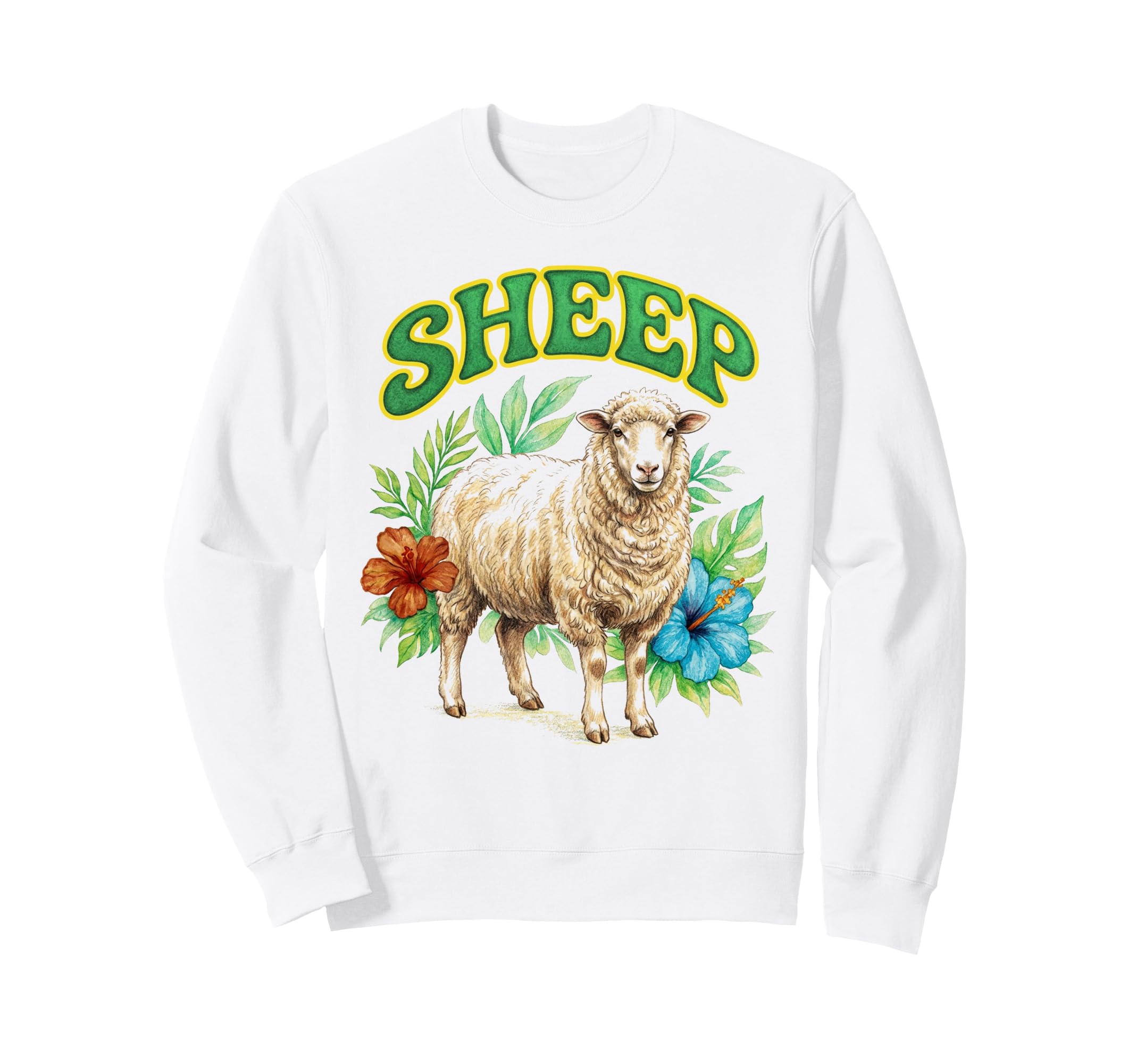 Sheep Groovy Floral Sheep Sweatshirt - Aesthetic Graphic for Adults - T-Shirt, Sweatshirt, Hoodie