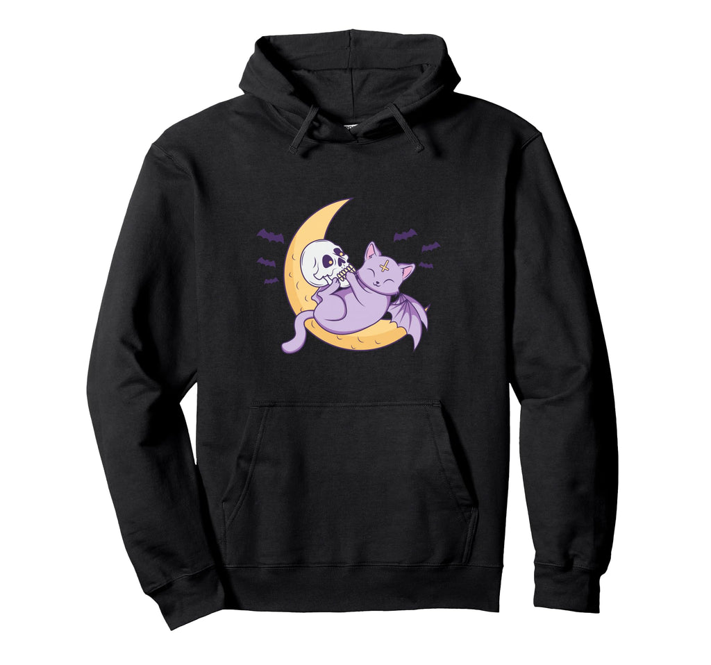 Kawaii Pastel Gothic Kitten Moon Skull Hoodie - Graphic Print for Adults - T-Shirt, Sweatshirt, Hoodie