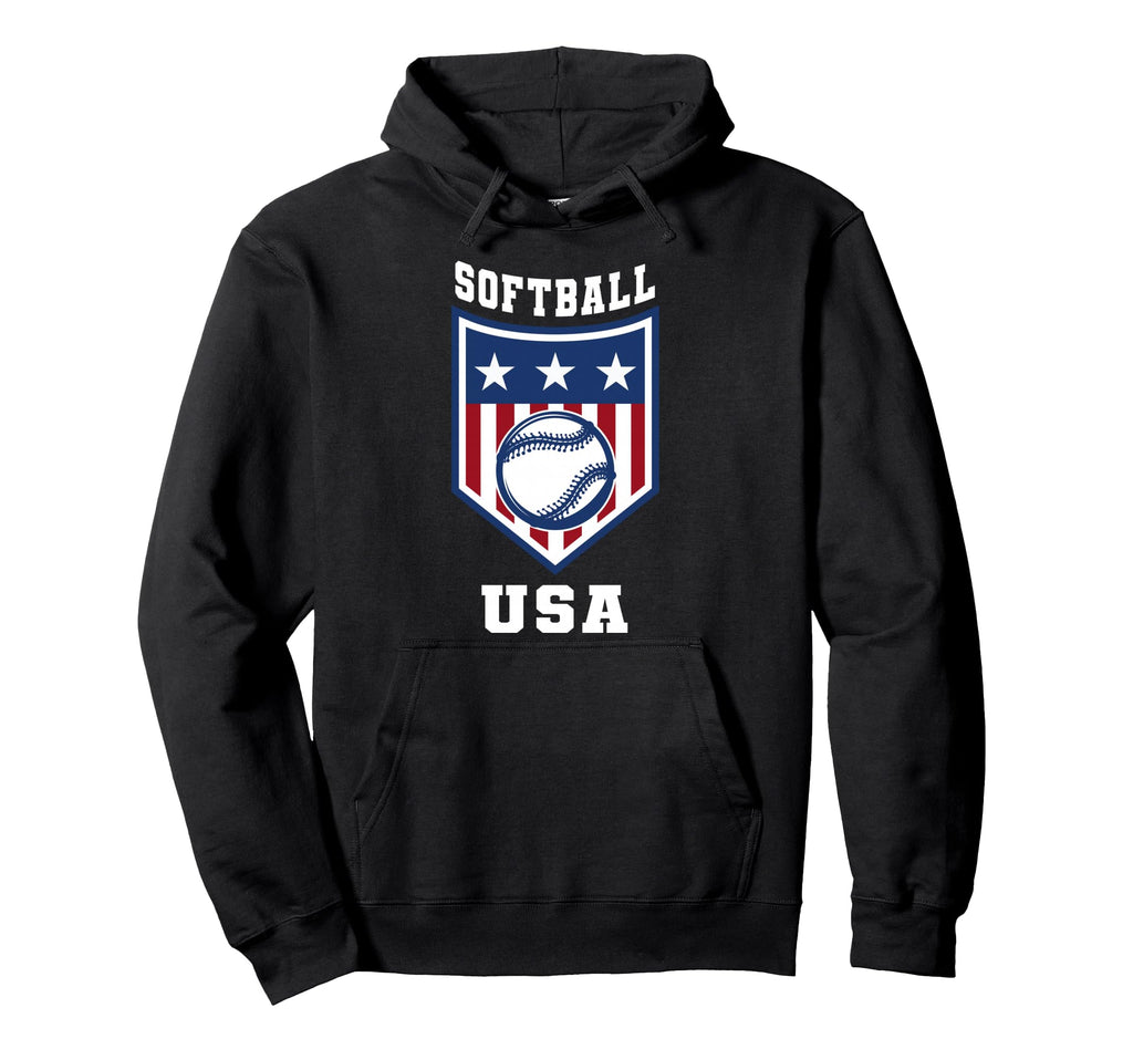 Softball Support Team Player Usa Flag Hoodie - Casual Everyday Wear Unisex - T-Shirt, Sweatshirt, Hoodie