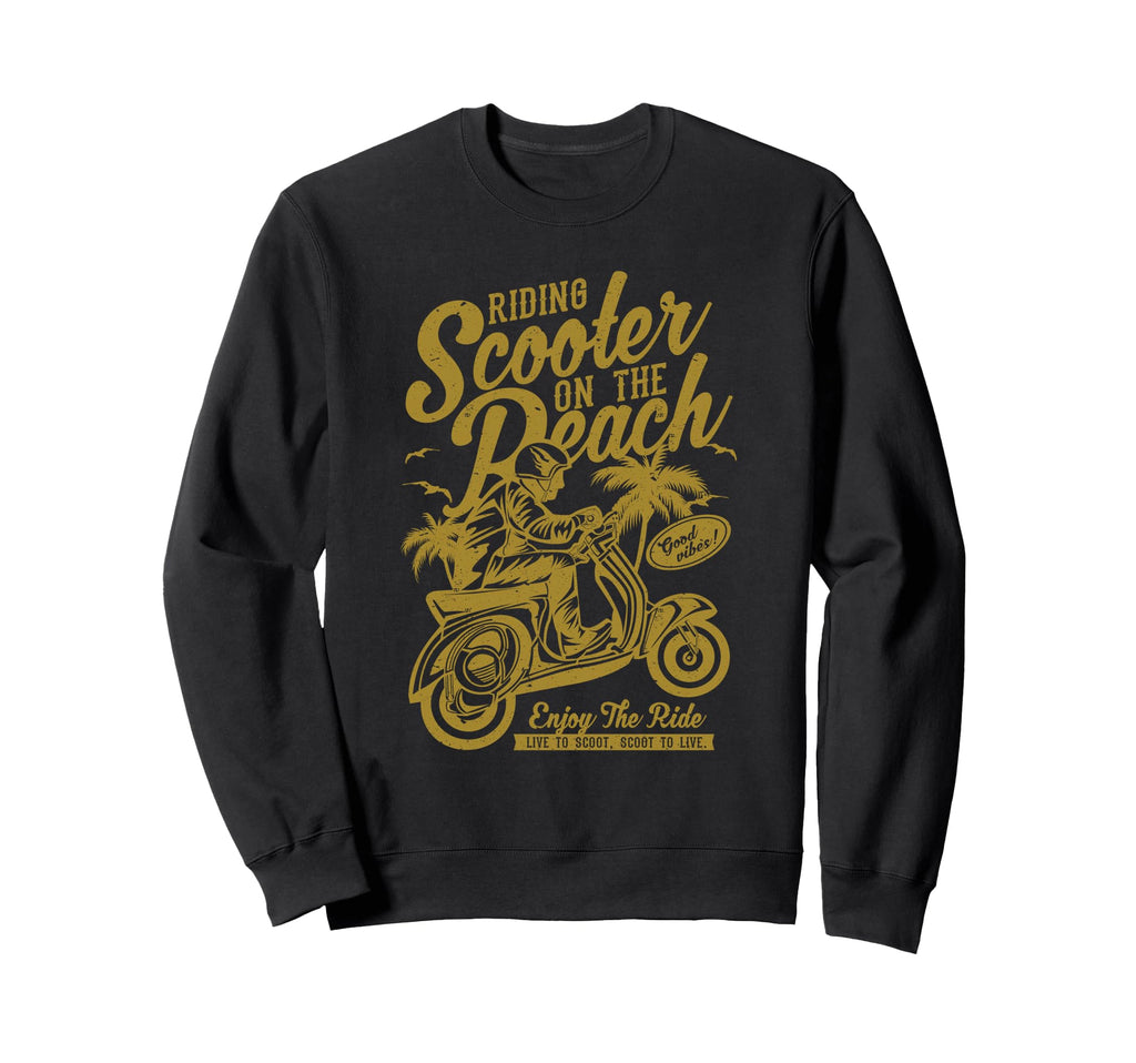 Scooter Beach Distressed Sweatshirt - Novelty Apparel Men Women - T-Shirt, Sweatshirt, Hoodie