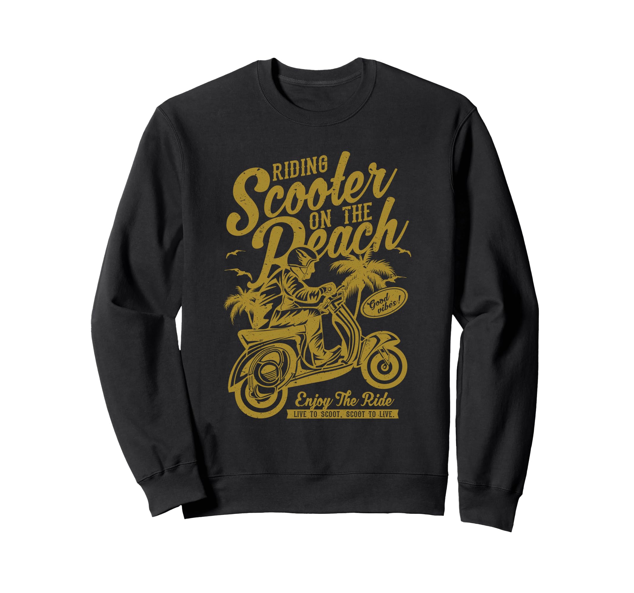 Scooter Beach Distressed Sweatshirt - Novelty Apparel Men Women - T-Shirt, Sweatshirt, Hoodie