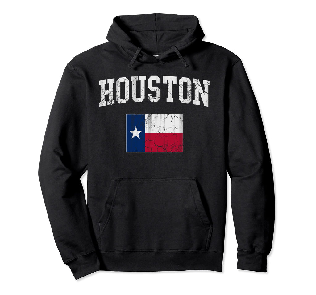 Houston Texas Flag Distressed Hoodie - Custom Art Print Unisex - T-Shirt, Sweatshirt, Hoodie