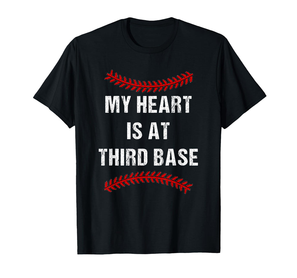 Mom Baseball My Heart Is Third Base T-Shirt - Minimalist Print for Adults - T-Shirt, Sweatshirt, Hoodie