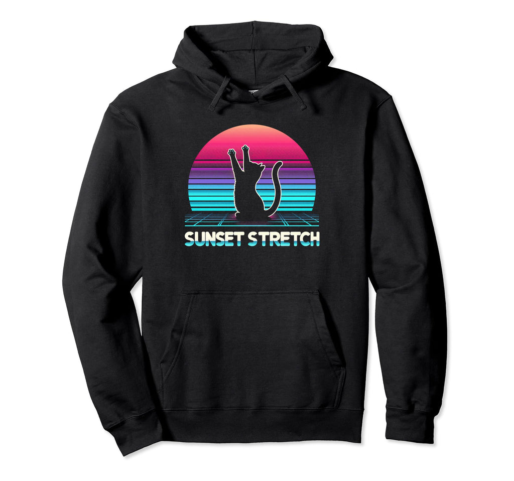 Cat Sunset Stretch Vaporwave Yoga Hoodie - Custom Art Print for Adults - T-Shirt, Sweatshirt, Hoodie