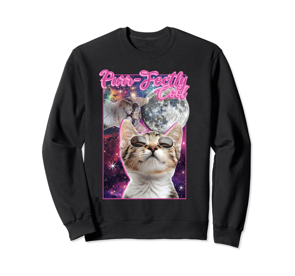 Purrfectly Y2K Cat Galaxy Moon Sweatshirt - Streetwear Style Men Women - T-Shirt, Sweatshirt, Hoodie