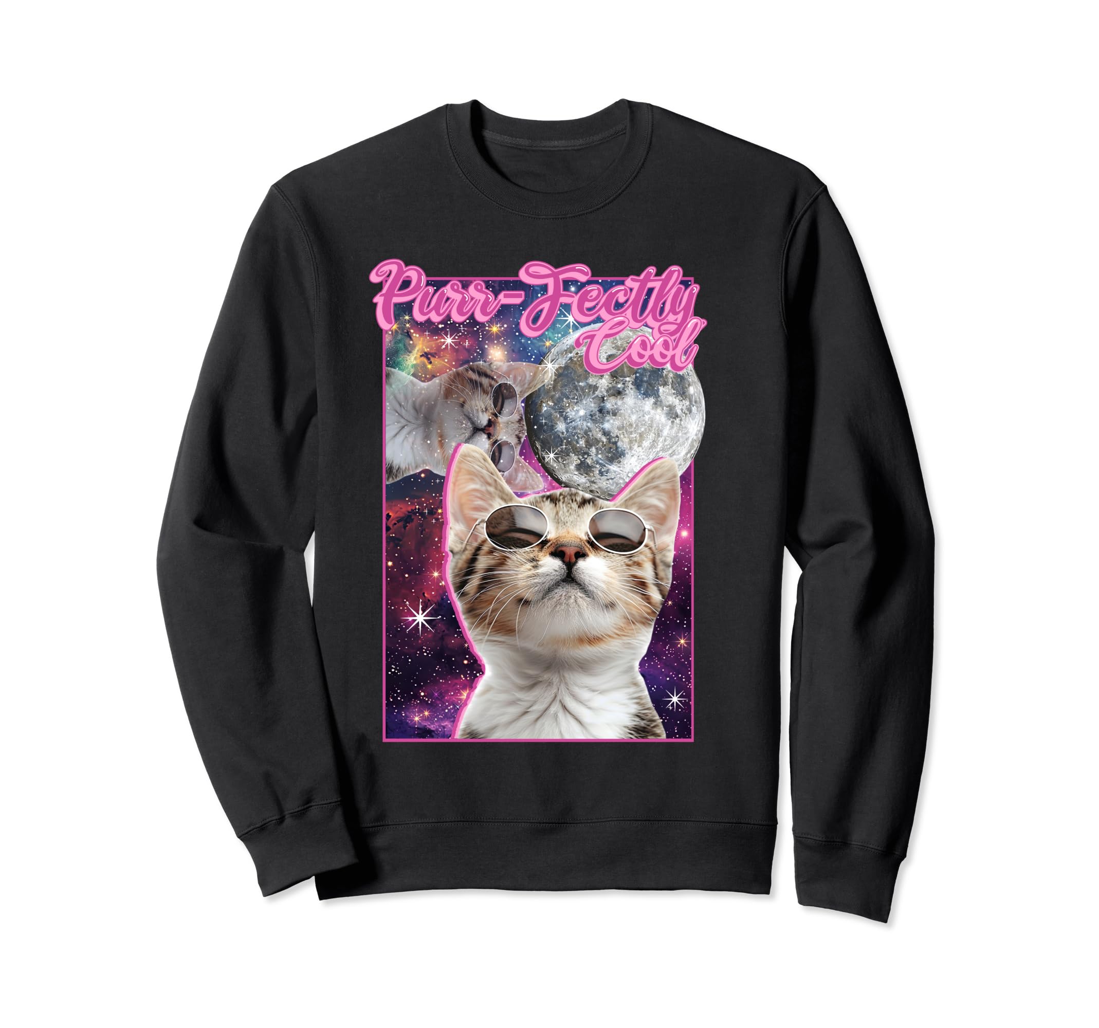 Purrfectly Y2K Cat Galaxy Moon Sweatshirt - Streetwear Style Men Women - T-Shirt, Sweatshirt, Hoodie