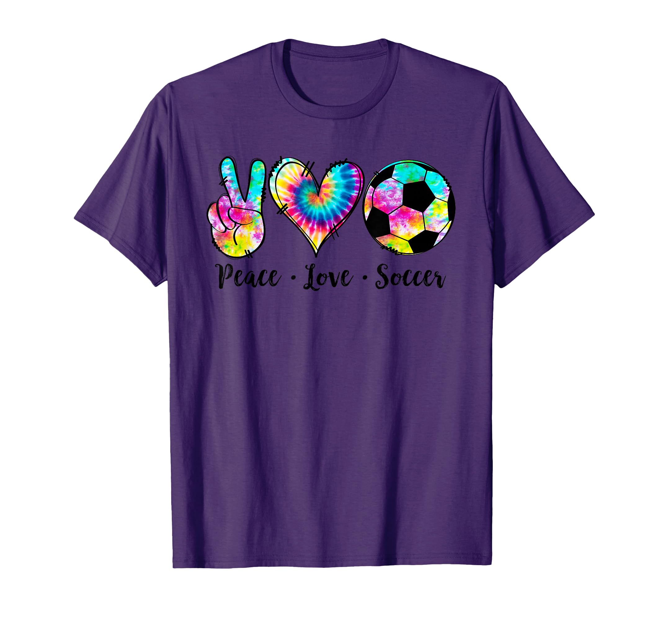 Peace Love Soccer Tie Dye Hippie Soccer T-Shirt - Custom Art Print Unisex - T-Shirt, Sweatshirt, Hoodie