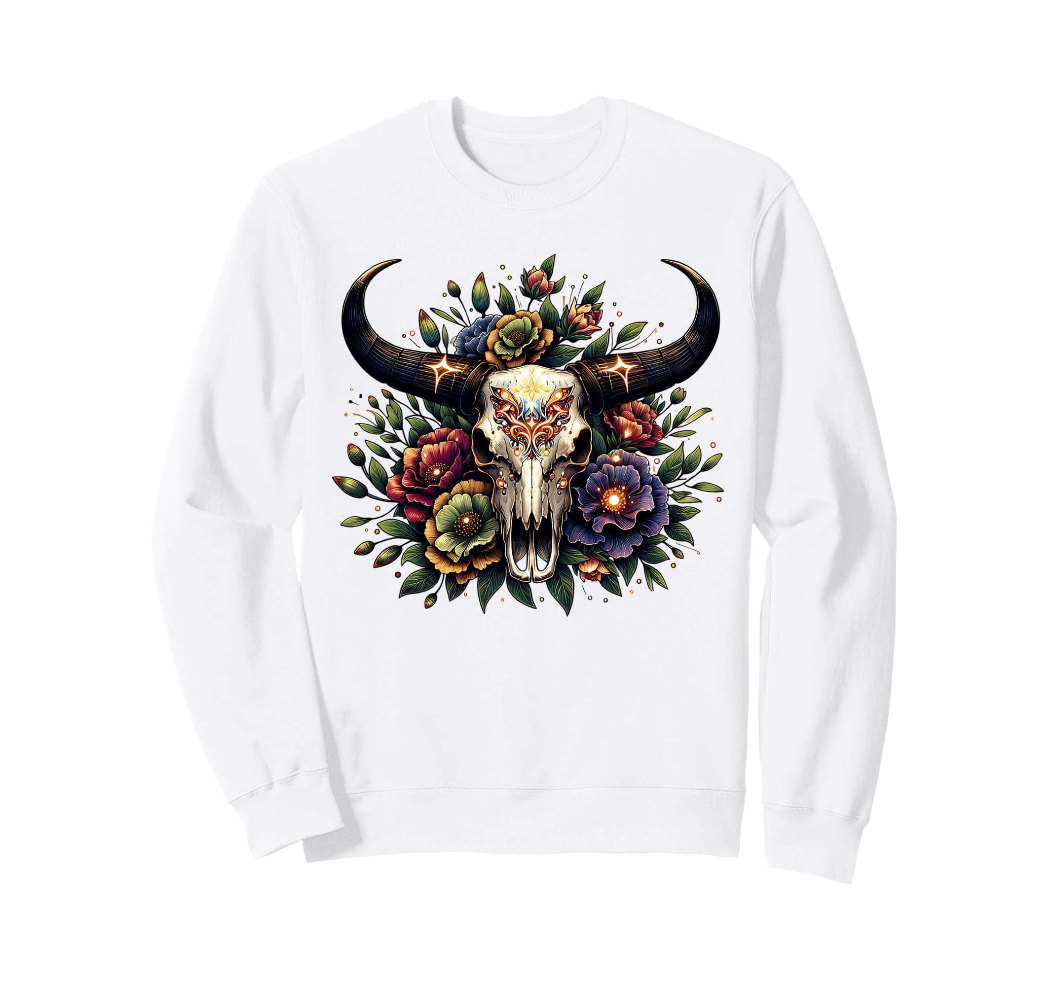 Boho Cow Bull Skull Flowers Wild Sweatshirt - Casual Everyday Wear Unisex - T-Shirt, Sweatshirt, Hoodie