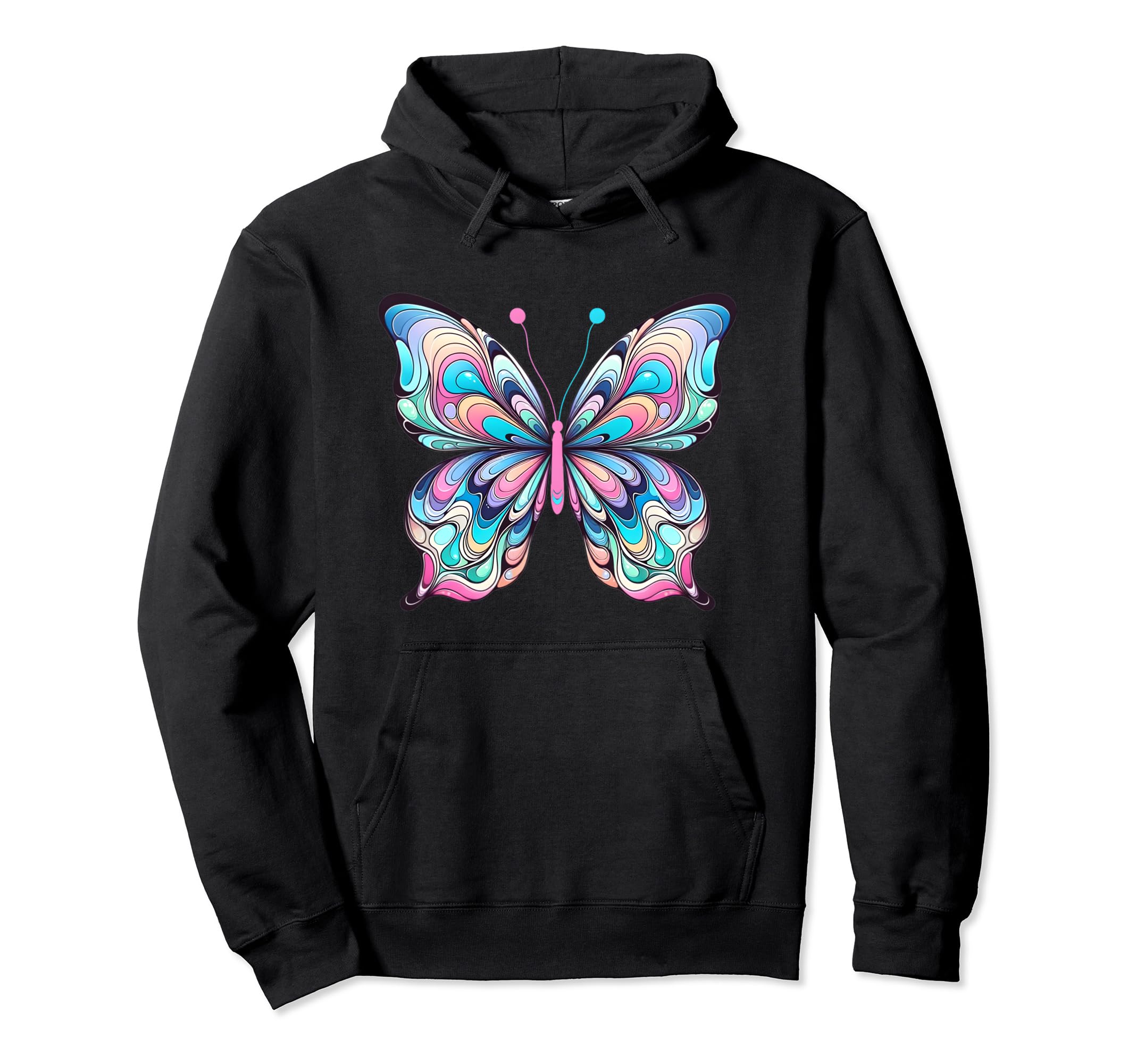 Psychedelic Butterfly Pastel Color Swirls Hoodie - Trendy Graphic Unisex - T-Shirt, Sweatshirt, Hoodie