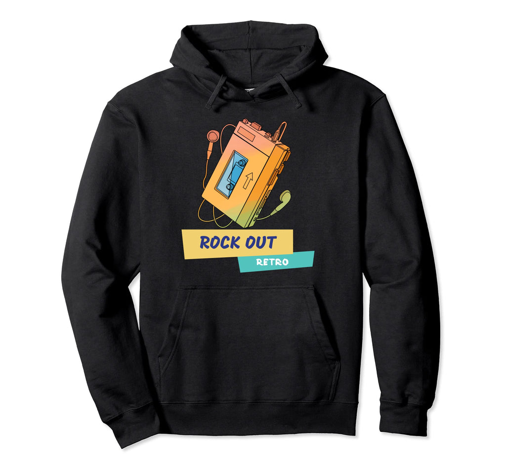 Rock Out Walkman Cassette Tape Player Hoodie - Fun Novelty Design Unisex - T-Shirt, Sweatshirt, Hoodie