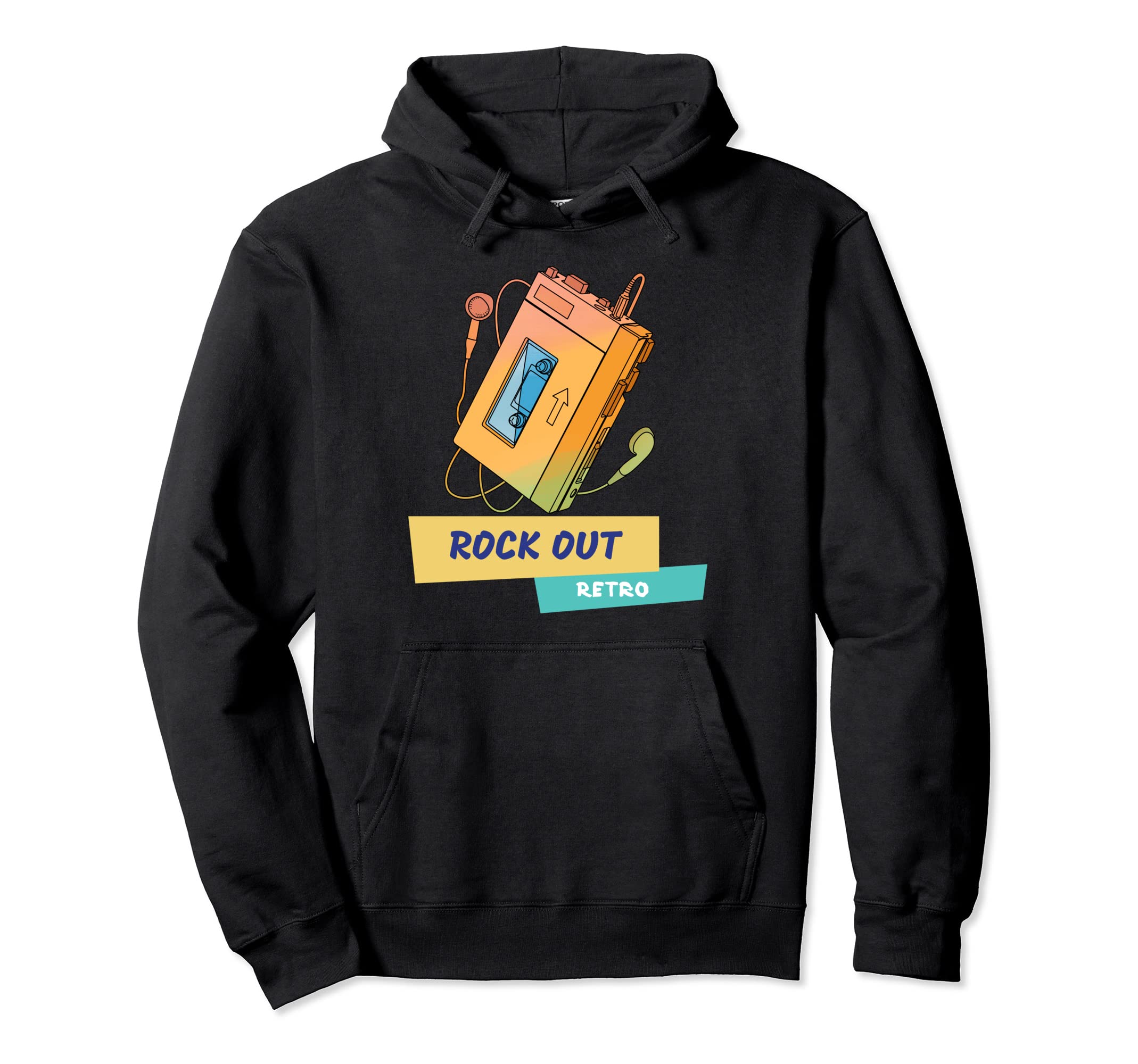 Rock Out Walkman Cassette Tape Player Hoodie - Fun Novelty Design Unisex - T-Shirt, Sweatshirt, Hoodie