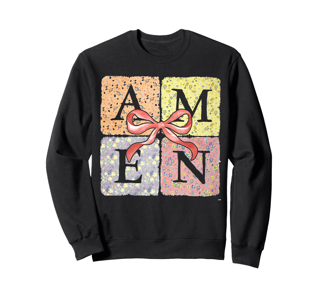 Boho Amen Coquette Bow Amen Varsity Sweatshirt - Streetwear Style Unisex - T-Shirt, Sweatshirt, Hoodie