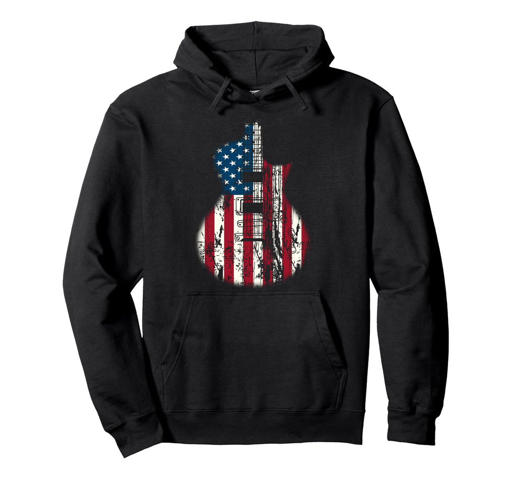 Us American Flag Guitar Musician Hoodie - Novelty Apparel Unisex - T-Shirt, Sweatshirt, Hoodie